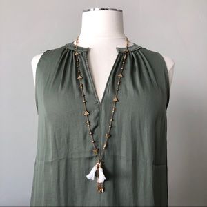 {J.Crew} White & Gold Tassel Necklace